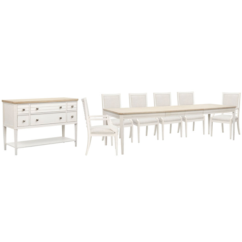 Extendable Rectangular Dining Table With 6 Arm Chairs And Sideboard, 8 Pieces: Table, 6 Chairs, Sideboard