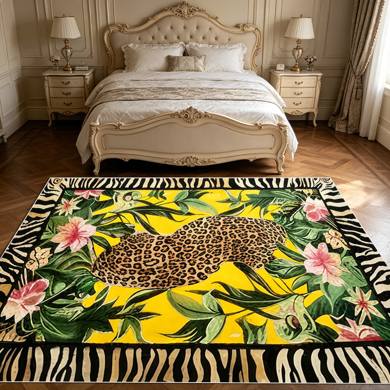 1PC Tropical Leopard Floral Zebra Fringe area rugs for Living Room, Soft and Comfortable, Suitable for all seasons, easy-to-maintain, machine washable Indoor floor mat, Under Table Farmhouse suitable for dining table, bedroom, entryway,