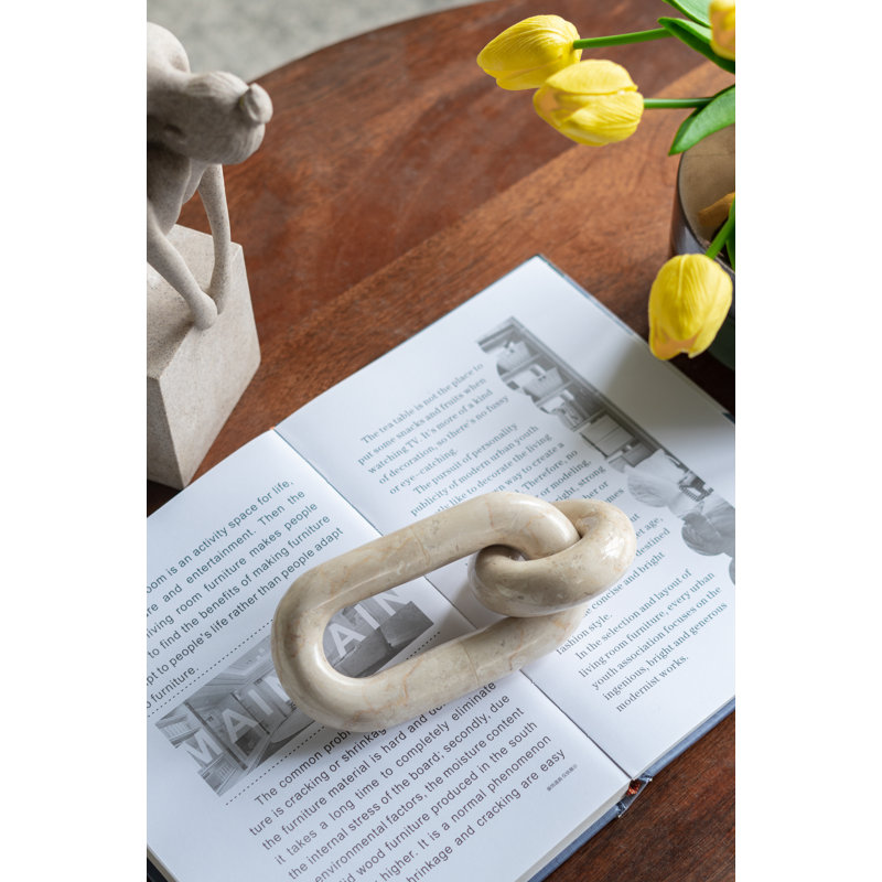 6.5X3X1" Small Decorative Two-Link Marble Chain With Elegant Cream Finish