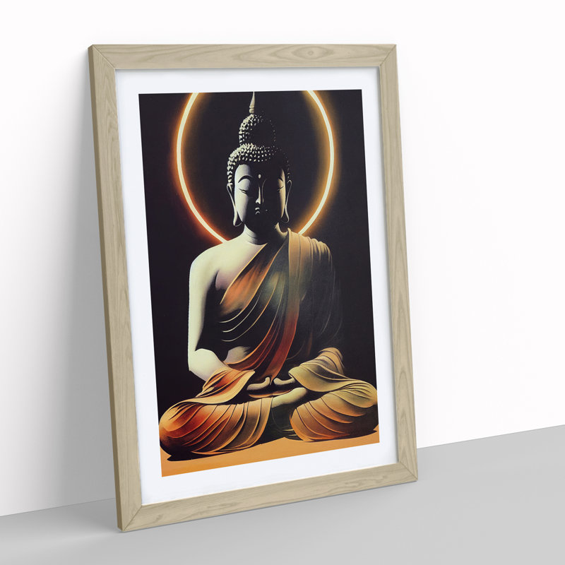 Thrilling Buddha - Single Picture Frame Print, 64cm H x 46cm W x 2cm D, Oak
