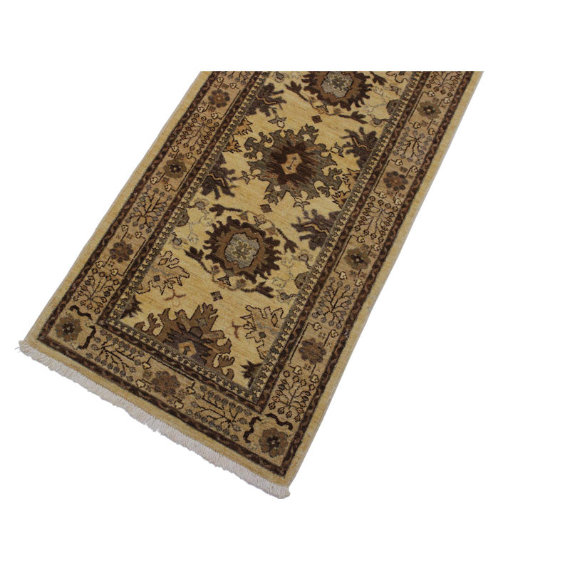 Tapis de couloir oriental brun clair / brun en laine noué à la main 2 pi 6 po x 9 pi 5 po Grigori