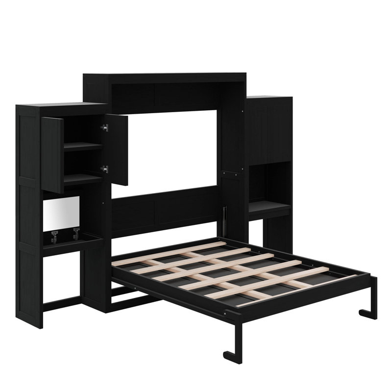 Grand lit escamotable avec bureau, coiffeuse et armoires, Espresso