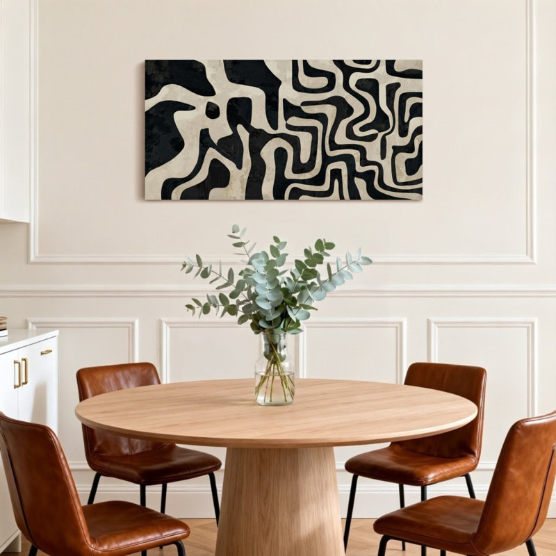Motif de labyrinthe noir et blanc à la mode, H 16 po x l 32 po