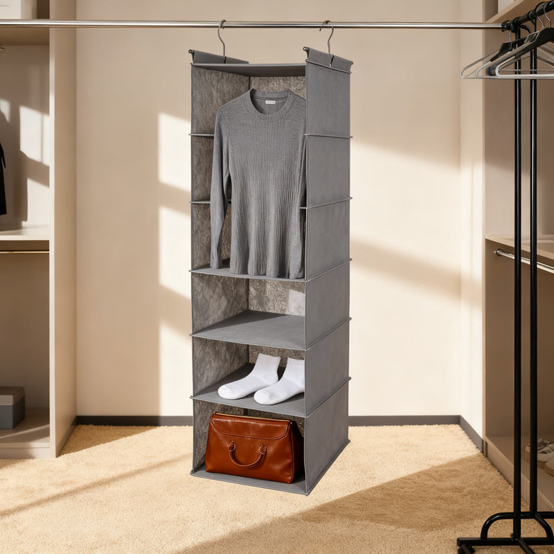 6-Tier Hanging Closet Organizer With Heavy-Duty Hooks, Foldable Storage Shelf For Maximizing Vertical Space