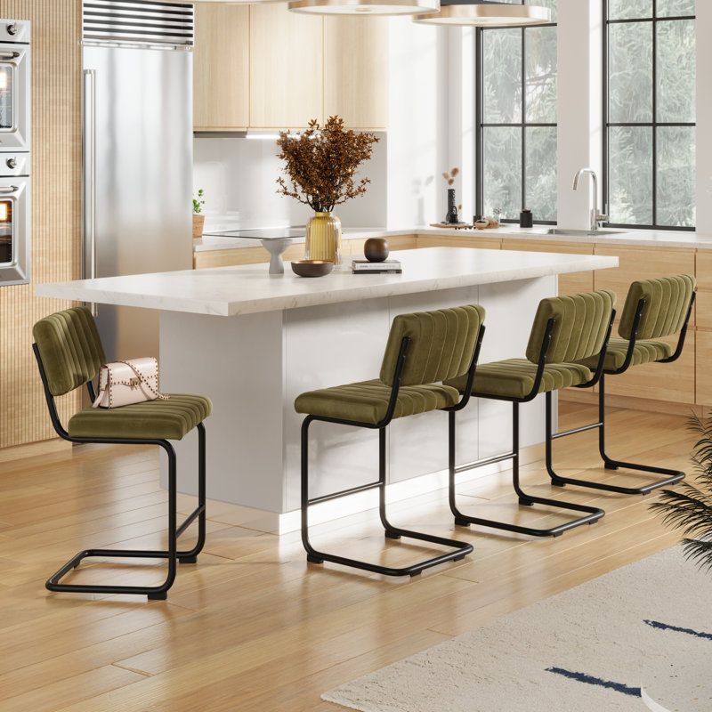 Estes Upholstered Stool with Metal Frame, Counter Stool (24" Seat Height), Olive