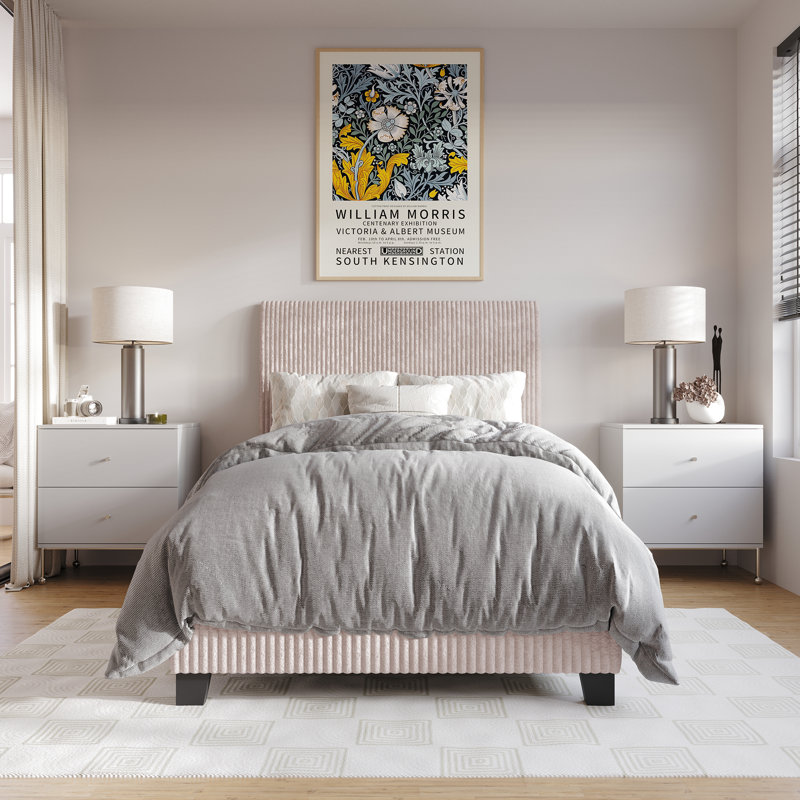 Pravesh Corduroy Upholstered Bed, Twin, Light Pink