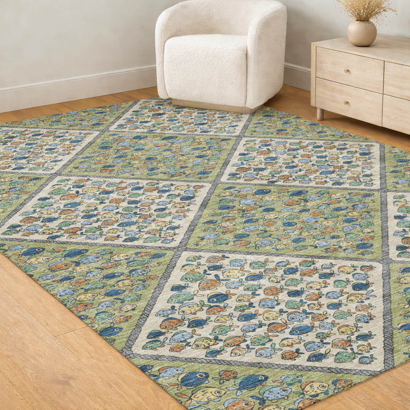 Tapis intérieur / extérieur lavable à la machine pour enfants ACN2579, Aloès, 8 pi x 10 pi