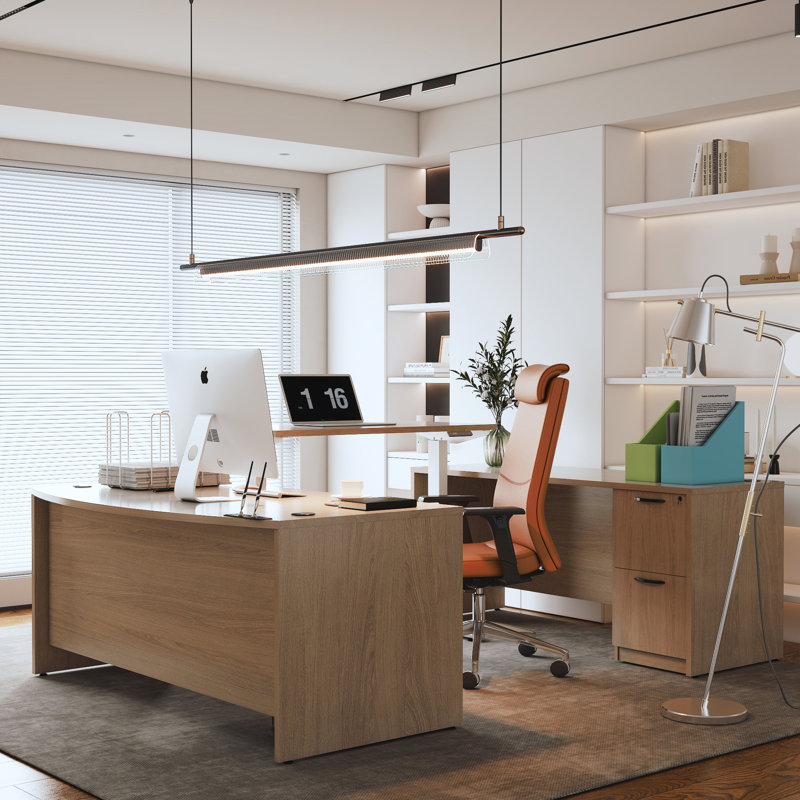 106.3'' Height Adjustable U-Shaped Executive Desk with File Cabinets, Lime Oak
