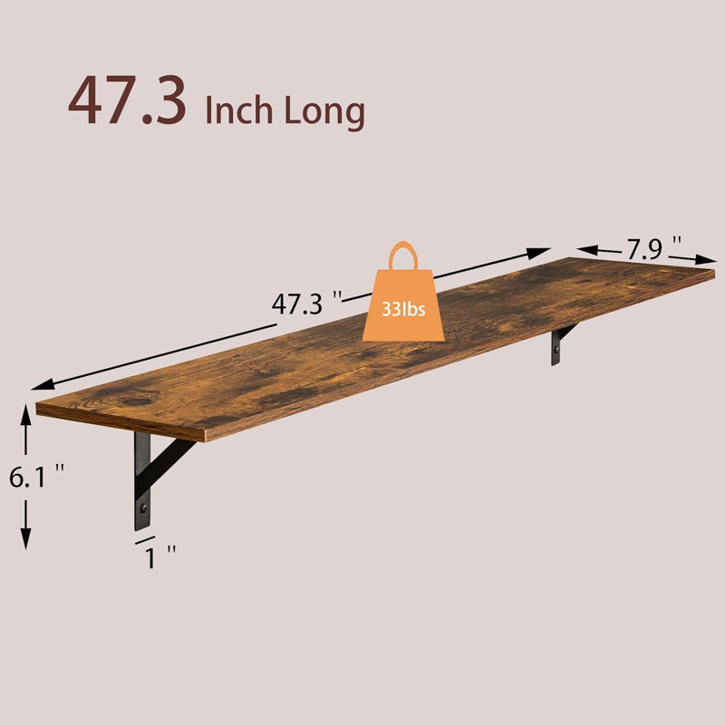 Extra Long Wall Mounted Shelves Set Of 4 With Heavy Duty Metal Brackets, Large Floating Shelves For Living Room, Bedroom, Bathroom, Kitchen, Modern Rustic Home Decor And Storage Solution