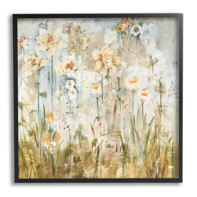 «Varied Blooming Flowers parmi les herbes Boho» par Jill Martin - peinture à cadre flottant sur toile