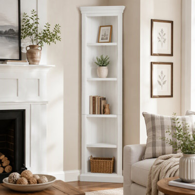 83.4"Tall Modern Corner Shelf,5 Tier Corner Bookcase, Storage Standing Shelf Unit, Open Corner Plant Display Stand for Small Space for Living Room,Wall Corner, Home Office,White 