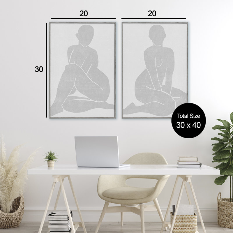 «Veiled Nude Silhouettes», ensemble de 2 giclées encadrées, design par Melissa Wang, Estampe numérique Farmhouse