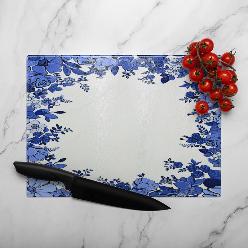 Winter Floral Frame Glass Chopping Board, 40cm L x 28cm W