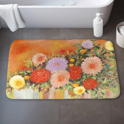 Colorful abstract flowers Bath Mat with Non-Slip Backing - Quick Dry Memory Foam Bathroom Rug - Absorbent - Modern Plush Spa-Style - Machine Washable