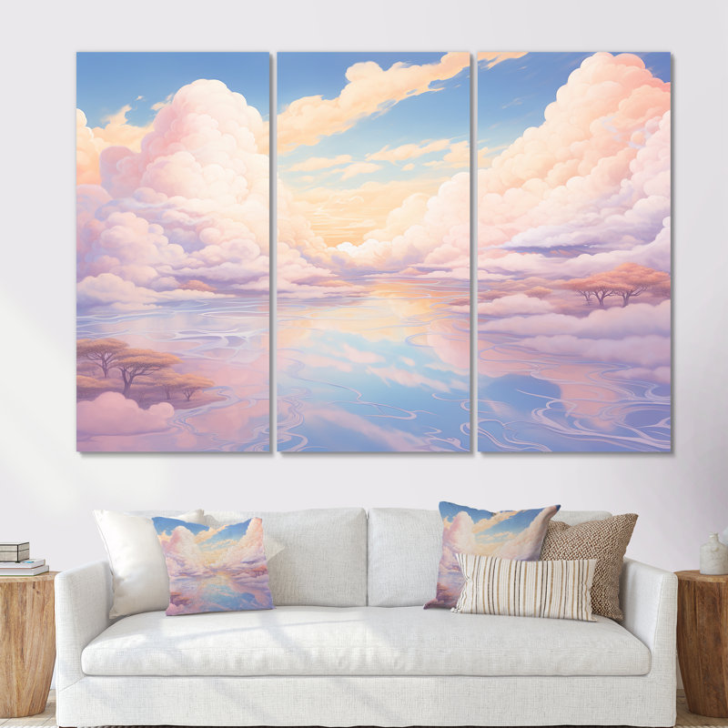 Ensemble de décorations murales Kawaii Clouds Landscape II - Sky, H 60 po x l 84 po x P 1,5 po, Toile tendue