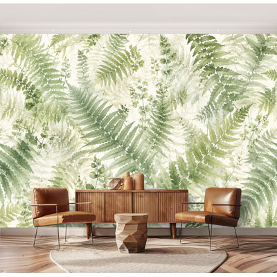 Wall Mural Peel and Stick Watercolor Green Fern Botanical forest leaf foliage nature Large Wallpaper Self-Adhesive Removable Contact Paper Wall Decor for Living Room Bedroom Nursery 69"H x 96"W