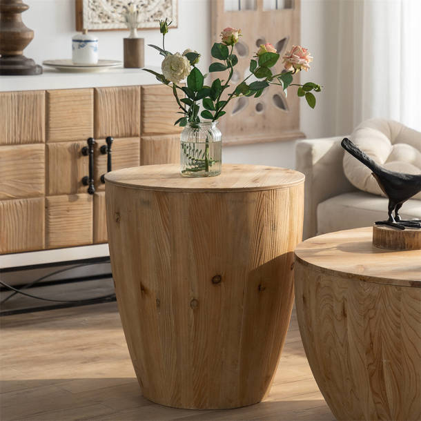 Loon Peak® Hopper Solid Wood Drum End Table & Reviews | Wayfair