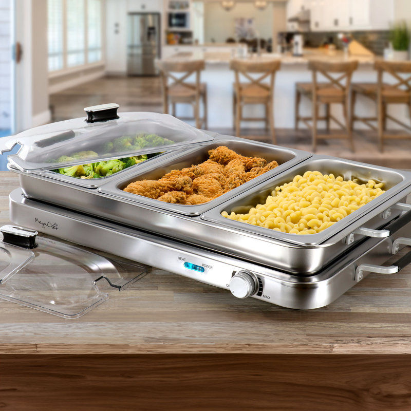 MegaChef 3-in-1 Buffet Server and Warming Tray with Triple 3.7 Quart Trays and 8.5 Quart Baking Pan