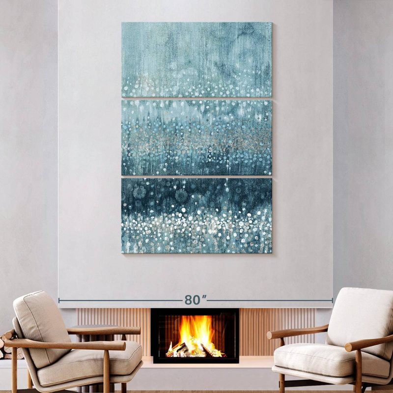 Avery Rain Abstract II Blue Silver, 57" H x 36" W