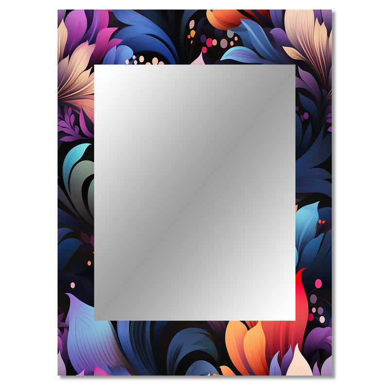 Multicolore futuriste damassé Nexus - miroir mural décoratif floral, miroir floral, impression d'art en métal, 40 po x 30 po