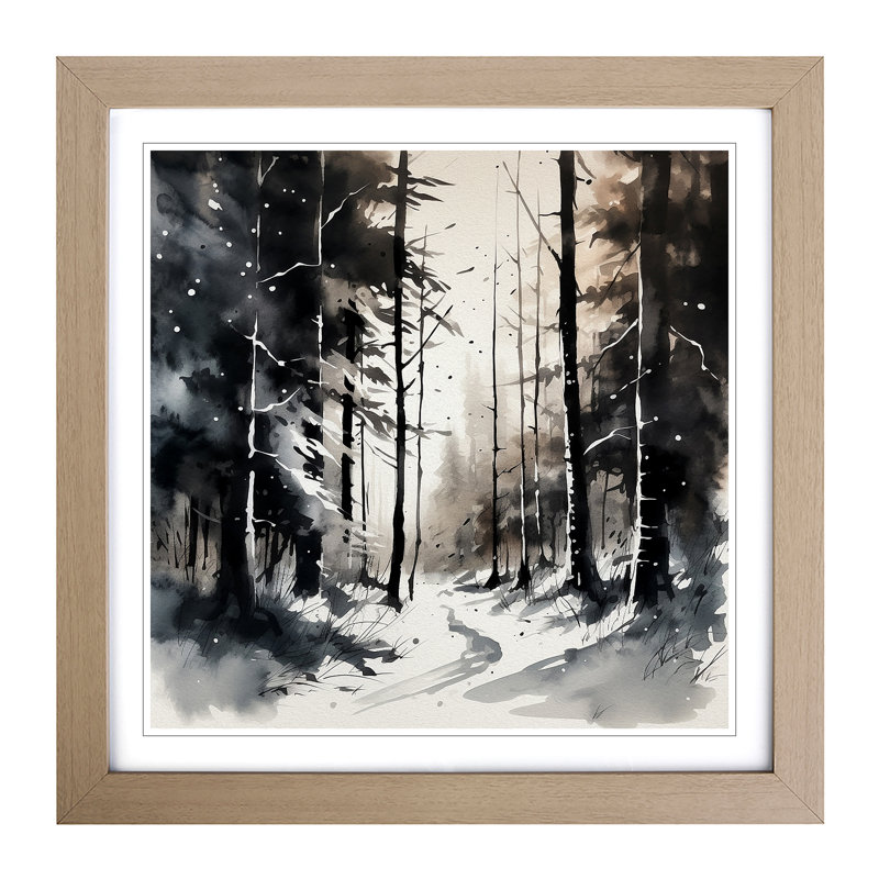 Winter Forest Ink Wash - Framed Print, Oak