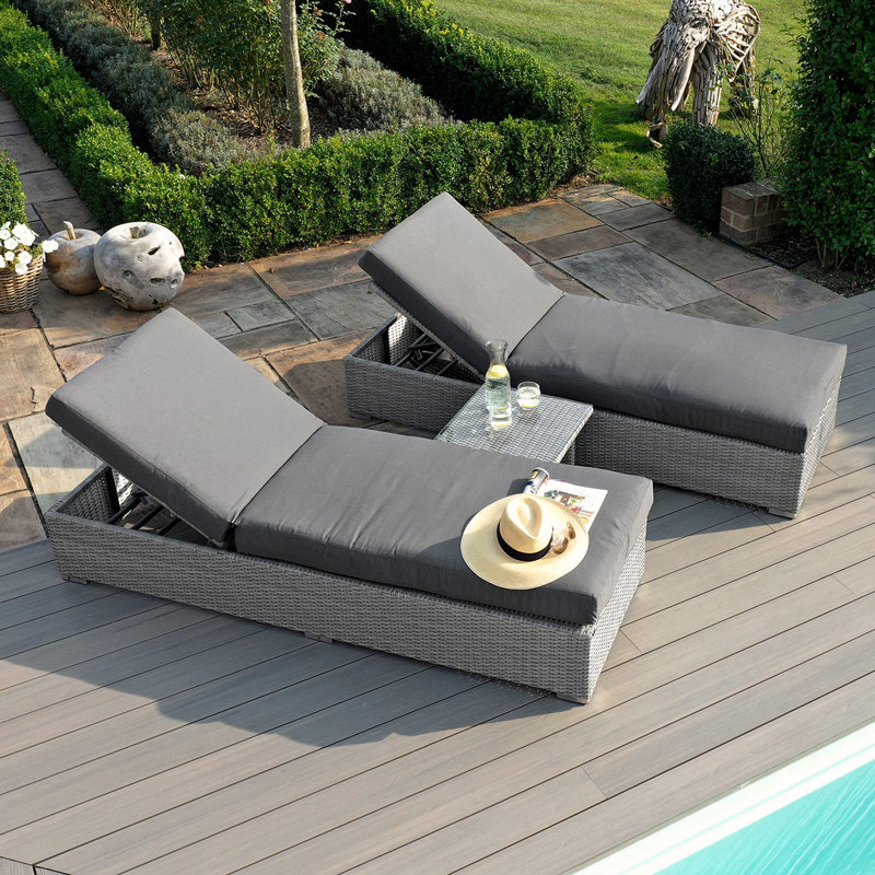 Damne 195cm Long Reclining Chaise Lounge Set with Cushions and Table