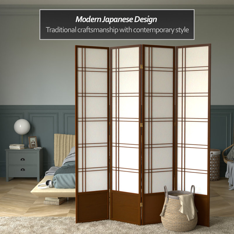 83.5" Double Cross Shoji Room Divider, Walnut, 4 Panels