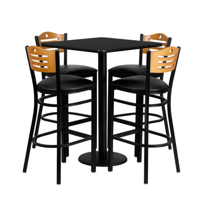 Joyeta 30" Square Laminate Table Set with 4 Metal Barstools - Vinyl Seat