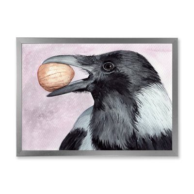 Corbeau noir avec un écrou - Peinture sur toile