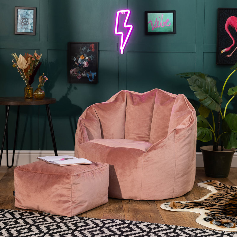 Sirena Velvet Chair and Square Footstool, Dusk Pink