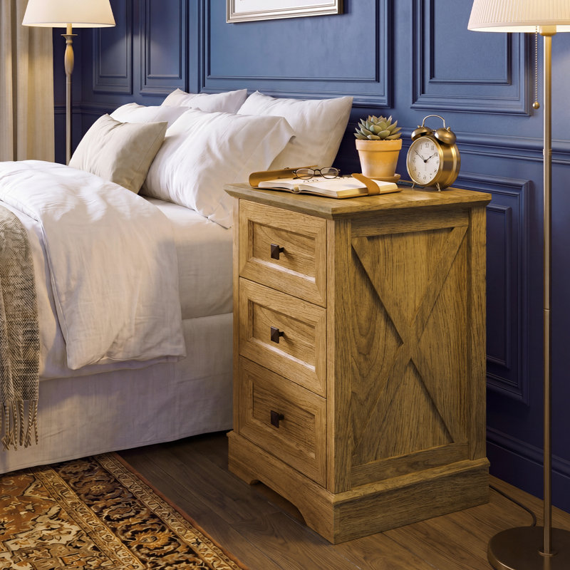 Farmhouse 3 Drawer Bedroom Dresser, Wood Tall Chest of Drawers, Closet Storage for Bedroom, Natural Oak