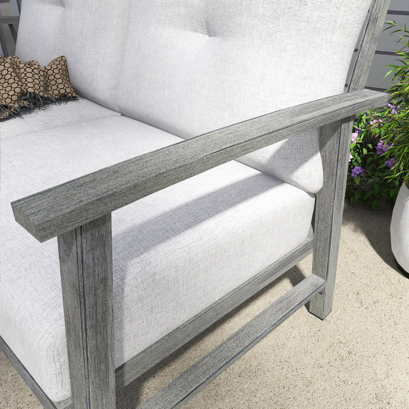 Causeuse de patio en aluminium pour 2 personnes avec coussins épais, Coussin blanc / cadre gris foncé