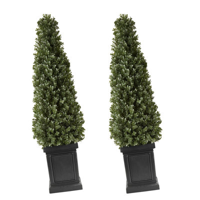 Topiaire artificiel en buis 3,3 pi avec verdure robuste, faux arbres en polyéthylène de qualité supérieure, plante artificielle verte d'intérieur et d'extérieur à l'année pour porte d'entrée, vestibule, porche, balcon, patio, jardin