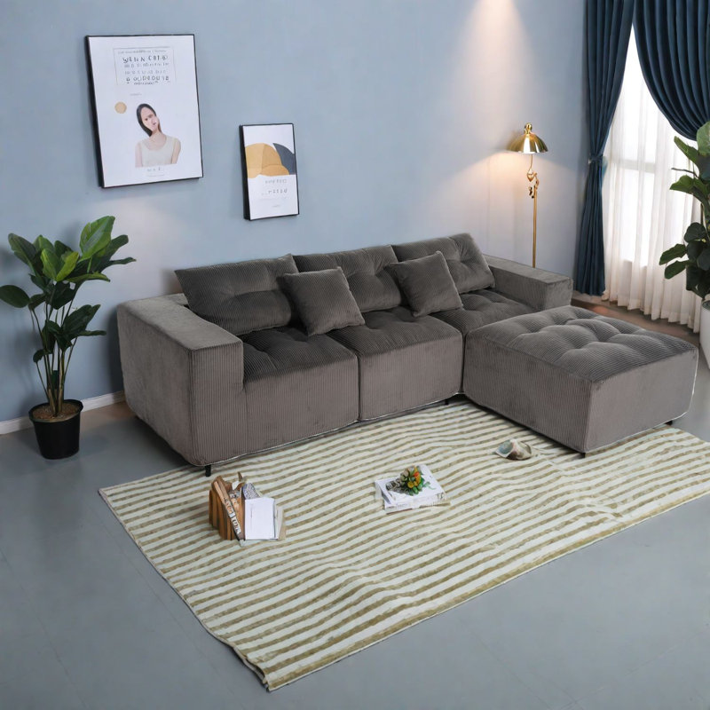 Canapés modulaires confortables en forme de L avec tissu en velours côtelé pour le salon