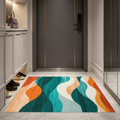 Teal Orange Wave Abstract   area rugs for Living Room, Soft and Comfortable, Suitable for all seasons, easy to maintain, machine washable Indoor floor mat, Under Table Farmhouse suitable for Bedroom, Dining Room, Study,  Balcony, Home Decor Patio