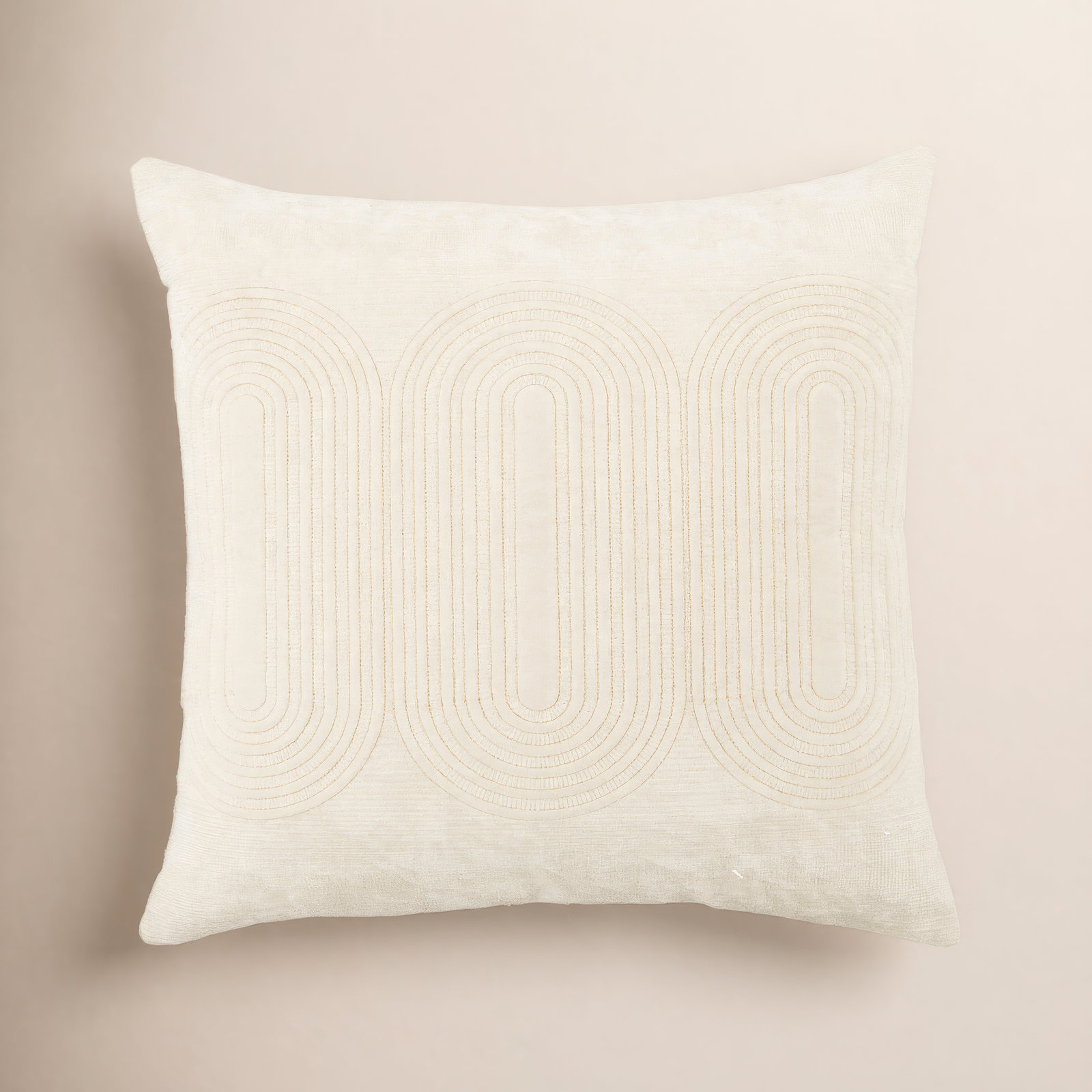 Ramona Square Cotton Pillow Cover & Insert, Blanc De Blanc/Silver Green/Rich Gold, Down