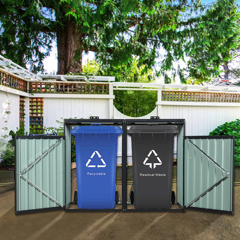 Remise à poubelle en acier galvanisé pour poubelle - poubelles en cuir, 62,61 po de profondeur, grattoir, jardin de jardin ventilé en fer 2 47,32 po de hauteur, rouille, facile à nettoyer