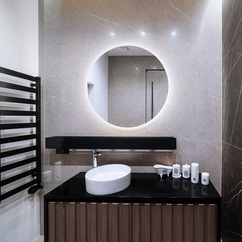 Round Mirror With Lighting LED – Neutral White - Bathroom Living room Illuminated Glamour Mirror, 80cm H x 80cm W