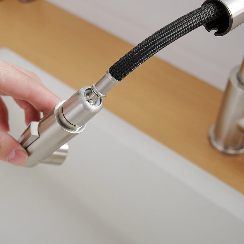 Brushed Nickel Bathroom Faucet With Pull Down , Modern Style, 360 Swivel For Washroom Sink In Nickel, Out Spray, Contemporary Home Sinks