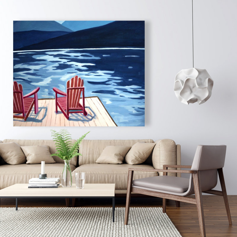 Art sur toile, "Lake Dock Mountains Chairs"
