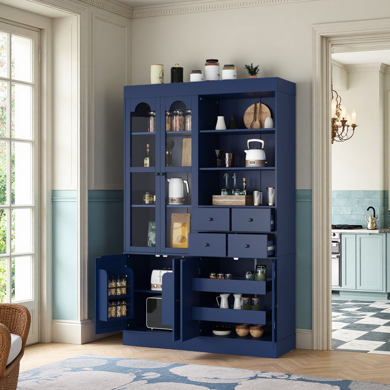 Garde-manger de 75 po, armoire haute autoportante avec 4 tiroirs de rangement, tablettes réglables et dispositifs anti-basculement inclus