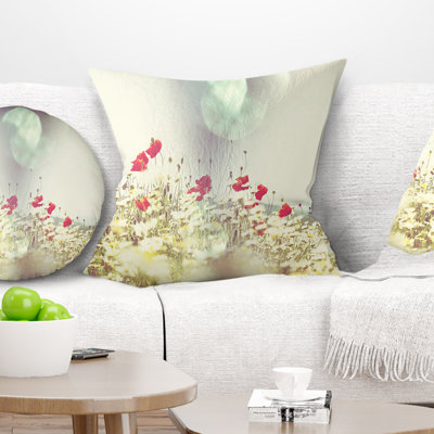 Champ de coquelicots rouges et blancs - Coussin imprimé floral