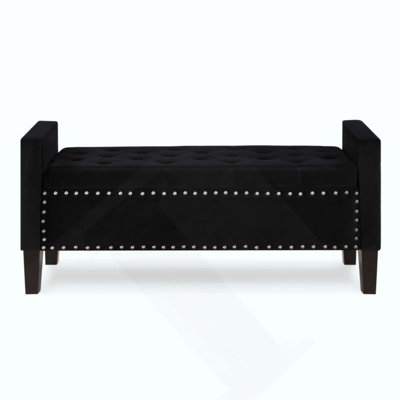Upholstered Tufted Button Storage Bench With Nails Trim,Entryway Living Room Soft Padded Seat With Armrest,Bed Bench