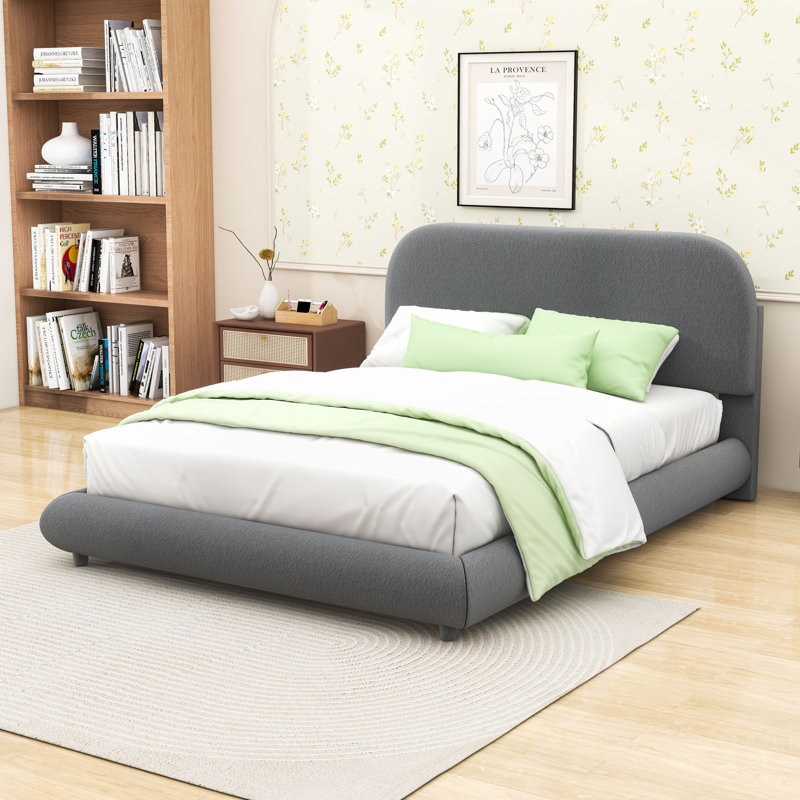 Lit plateforme tapissier avec tête de lit Cozy Chic, Gris, Double