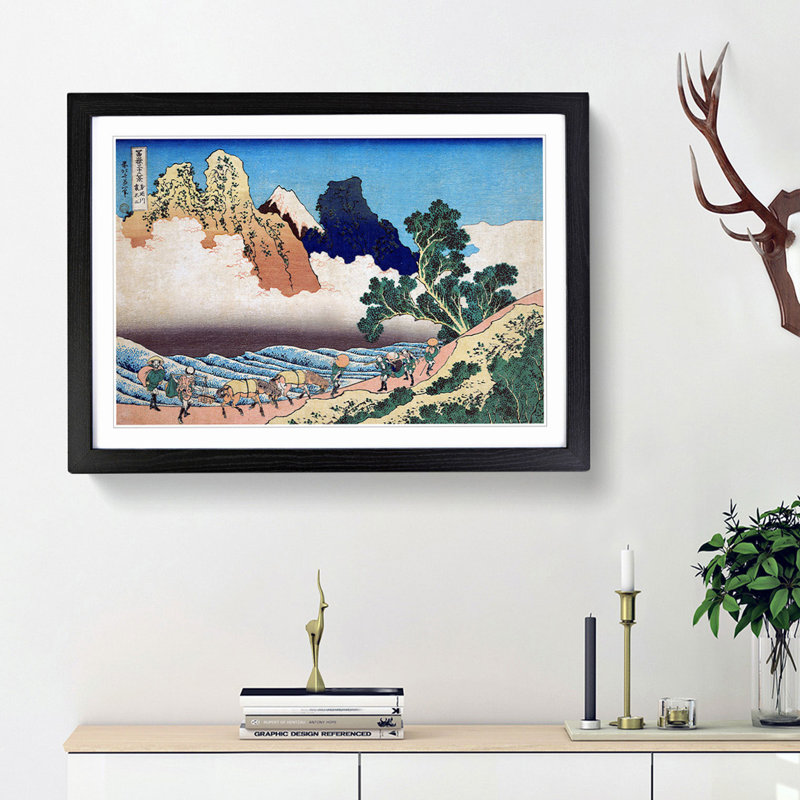 Mt. Fuji from the Minobu River by Katsushika Hokusai - Picture Frame Painting Print, 27cm H x 36cm W x 2cm D, Black Framed