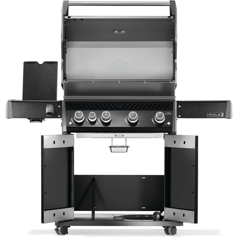 Barbecue à 4 brûleurs avec brûleur latéral infrarouge et grille de cuisson en fonte Rogue PRO 525, Noir, noir, noir, noir