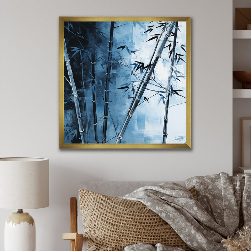 Serenity In Blue Bamboo Forest - impressions sur toile de bambou_106644, H 30 po x l 30 po x P 1 po, Encadrement doré