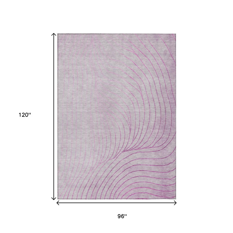 Tapis d'extérieur lavable abstrait 8 pi x 10 pi rosé et argenté