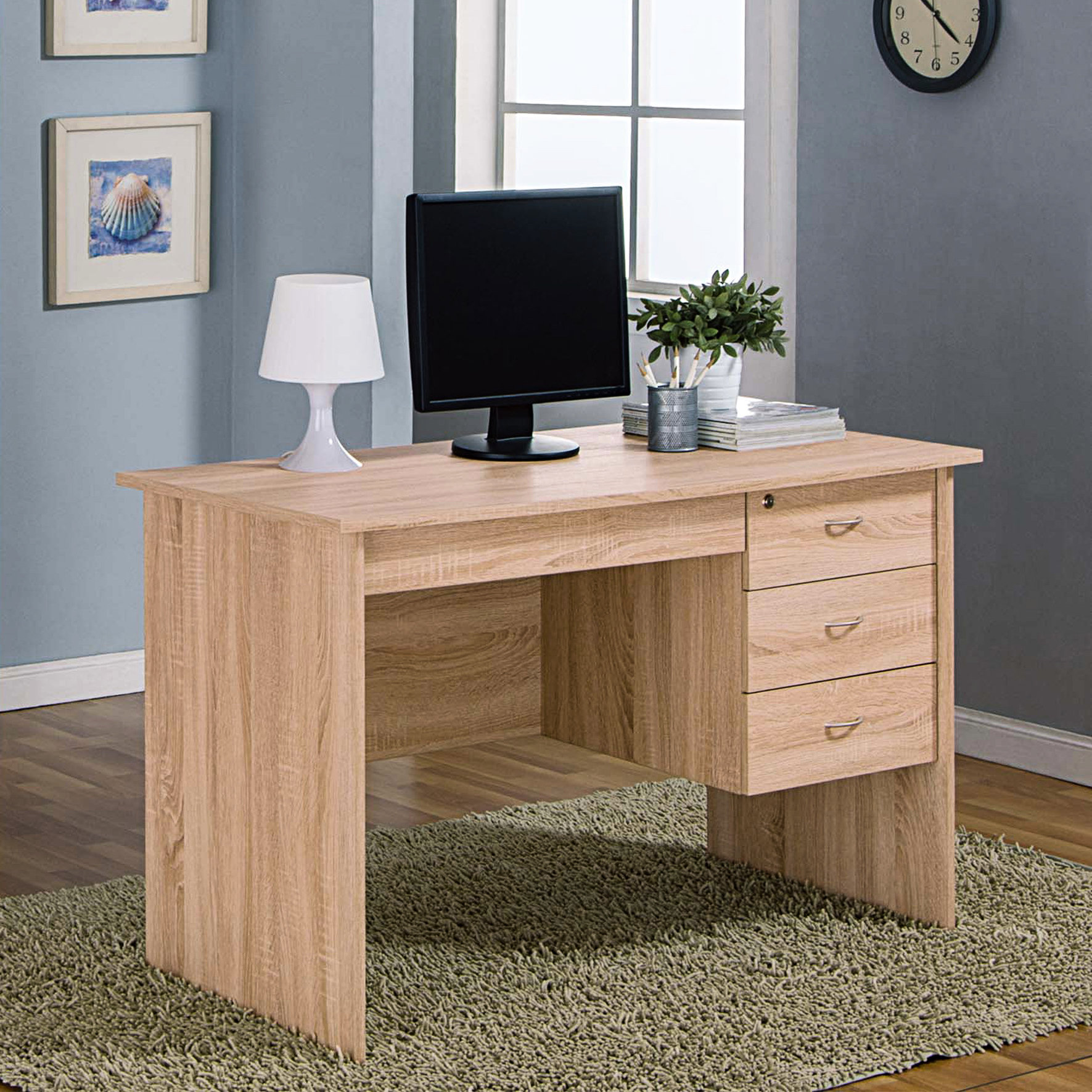 Mini Lockable Desk Latitude Run® Compact Desk With Three Lockable Drawer Storage Areas ...