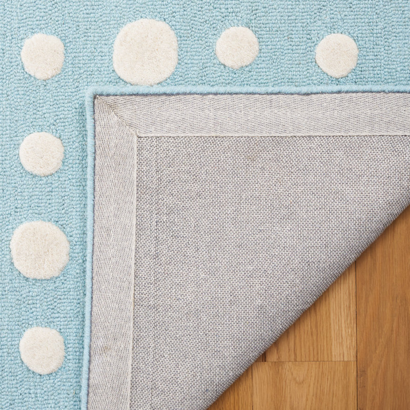 Tapis bleu / blanc en laine / coton touffeté à la main Rebollo, Rectangle de 5 pi x 8 pi